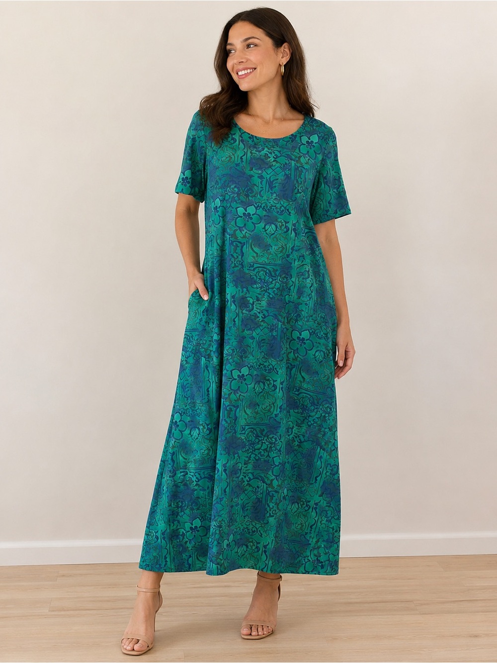Maggy London Green & Teal Floral Maxi Dress